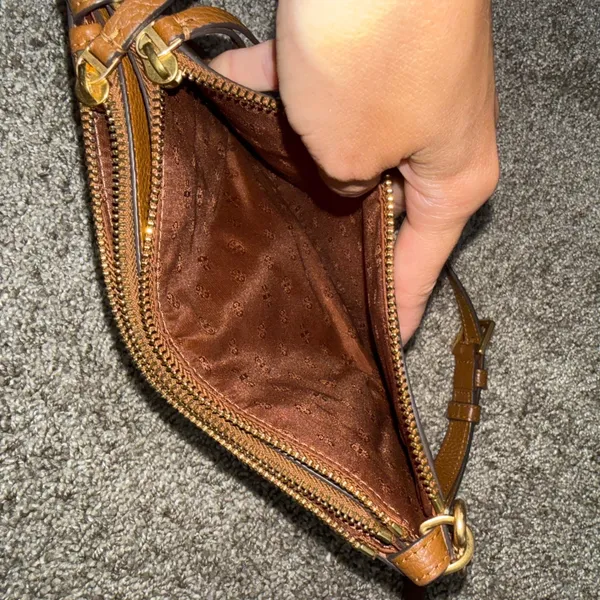 Tory Burch Crossbody Bag Womens Small Tan Fair Pebbled Leather Triple Zip Miller - Image 6