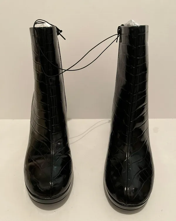 Maya Black Croc Embossed  Platform Boot - Image 2