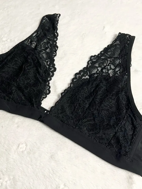 Xhilaration Black Deep Plunge Wire Free Lace Bralette Size Large - Image 8