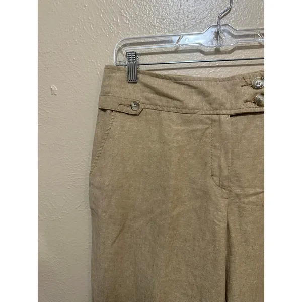 Isaac Mizrahi Womens Linen Blend Trousers Wide Leg Cropped Beige Button Accent‎ Pants Size 8 - Image 9