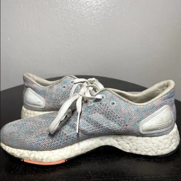 Adidas PureBOOST DPR Sneakers Knit Lace Up Grey White Chalk Coral Multi 6 - Image 3