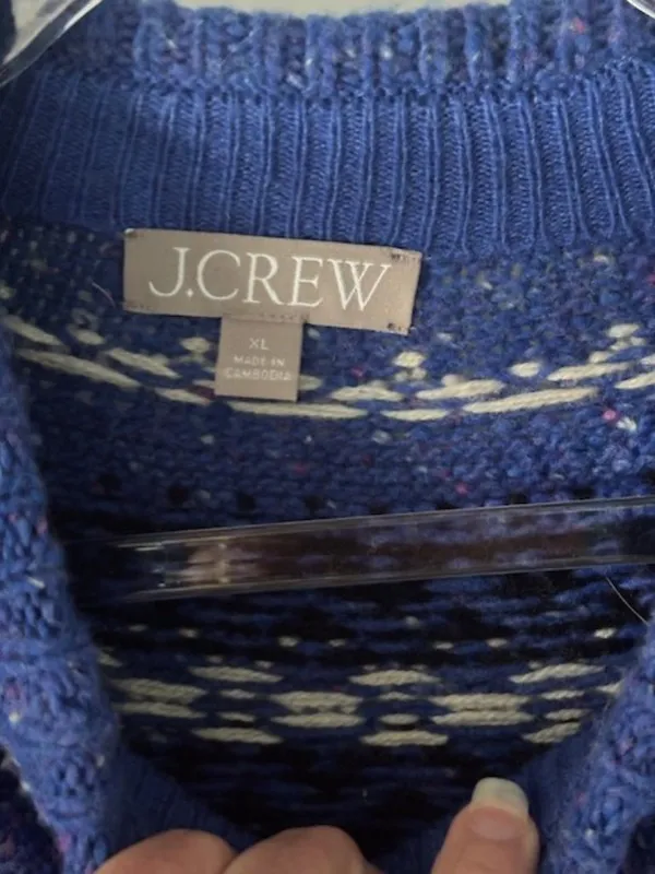 J.Crew Womens XL Alpaca Merino Wool Blue Nordic Knit Sweater Fair Isle Ribbed - Image 8