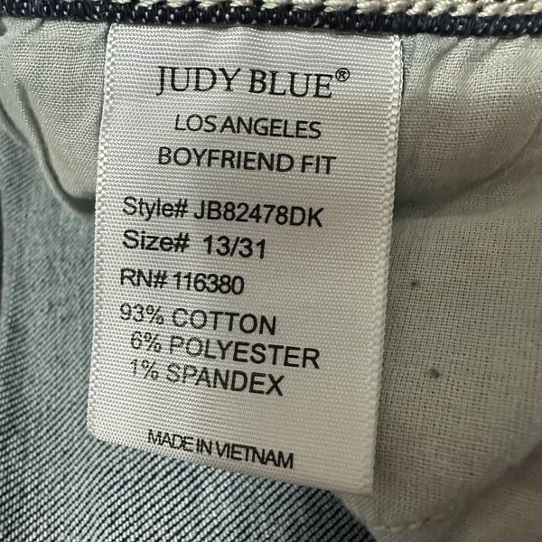 Judy Blue Jeans Womens 13/31‎ Boyfriend Fit High Rise Dark Wash Distressed Denim - Image 6