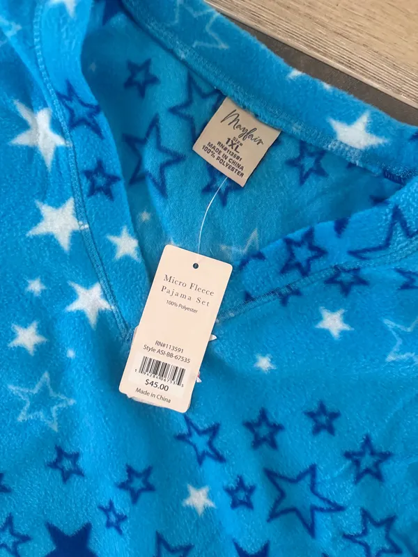 Mayfair Group Micro fleece Cozy Star-Print V-Neck Pajama Set - Blue - Image 5