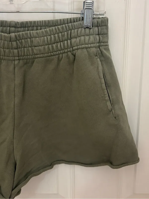 Offline by Aerie Pull-On Raw Hem Sweatshorts in Olive Green - Image 2