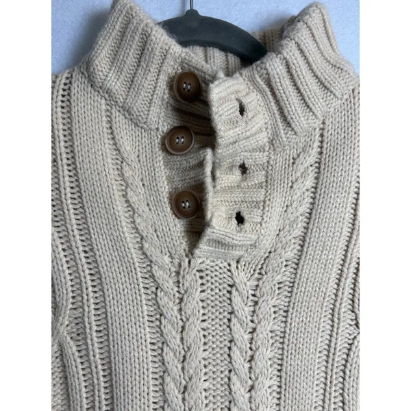 Guess Los Angeles Womens Cream Cable Knit Mock Neck Button Sweater Size M - Image 5