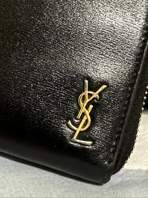 Yves Saint Laurent Black Leather Zip-Around Wallet with Gold YSL Emblem - Image 3