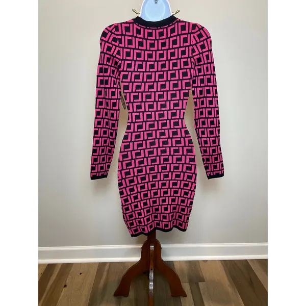 Jolie & Joy Dress Size S Pink Black Geometric V Neck Sweater NWT - Image 3