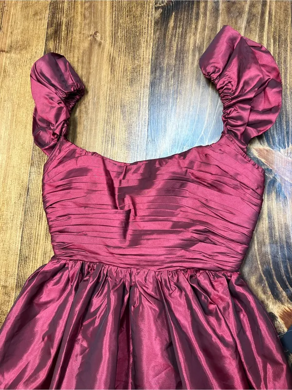 Lulus Poised Passion Wine Red Taffeta Pleated Ruffle Midi Dress Size XS NWT - Image 7