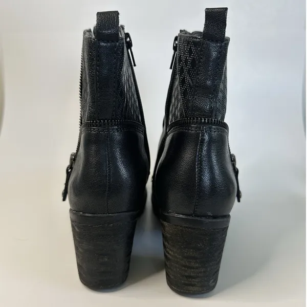 Earth Missoula Black Leather Lace Up‎ Ankle Boots Size 9 B Side Zip Stacked Heel - Image 12