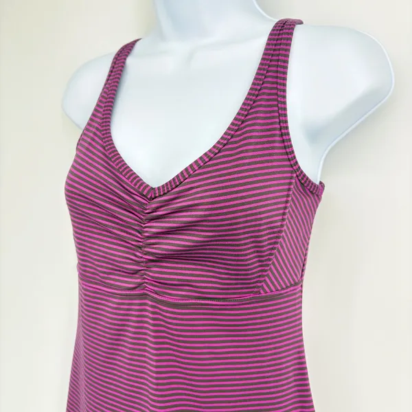 prAna Rebecca Athletic Dress Women XS‎ Purple Gray Striped Lattice Shelf Bra - Image 5