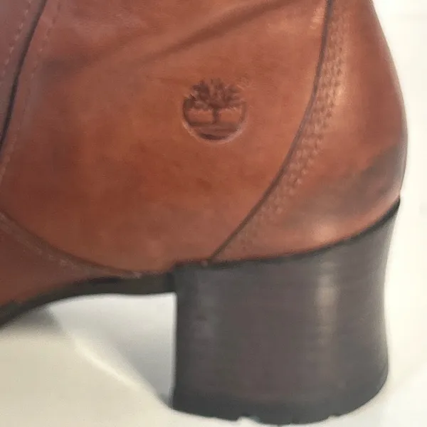 Timberland 62318 Brown Leather Side Zip‎ Ankle Boots Block Heel Womens 6.5 M - Image 8