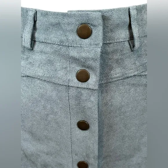 She + Sky Faux Suede Mini Skirt Womens Large‎ Blue Button Front A-Line Indie - Image 4