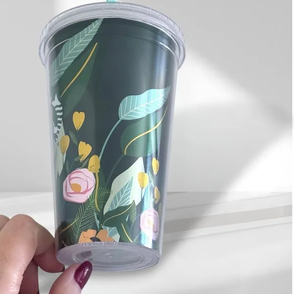 Starbucks 2020 Metallic Green Floral Tumbler 16oz - Image 4