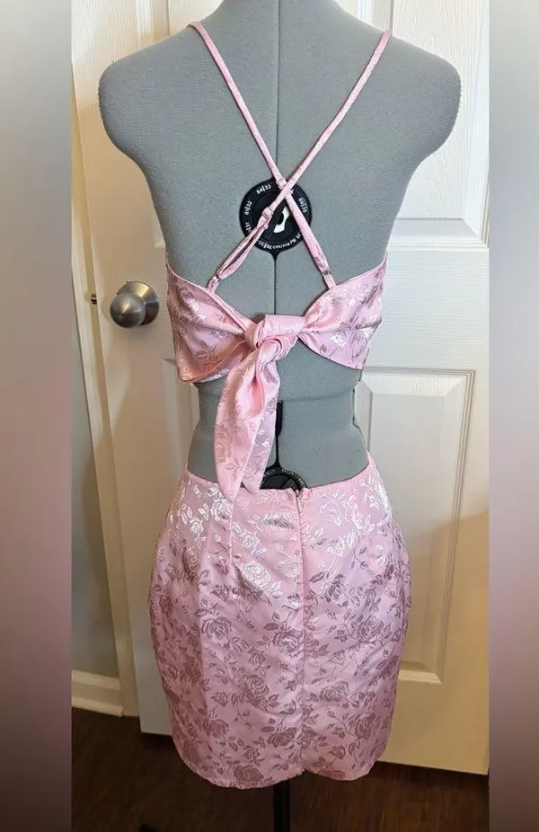 LUCY IN THE SKY 2 Piece Maui Jacquard Satin Set in Pink, Small - Image 3