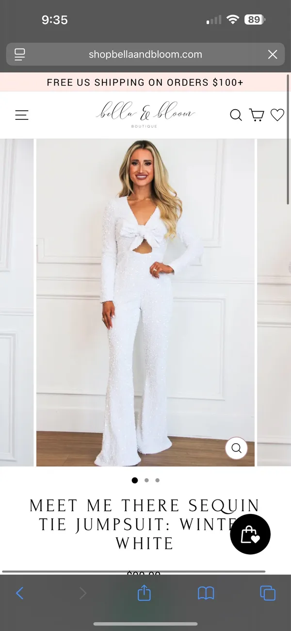 Bella & Bloom White Sequin Jumpsuit Size M - Image 3