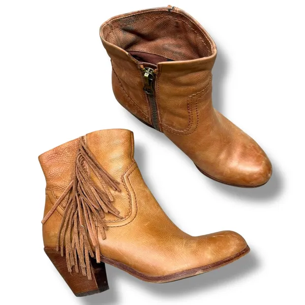 Sam Edelman Louie Camel Brown Tassels Leather Booties Western Ankle Boot Size 8 - Image 6
