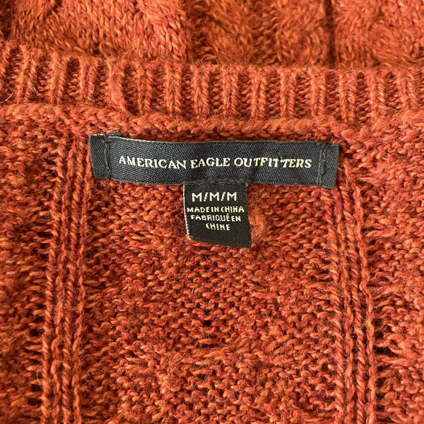 American Eagle Womens Sweater M Rust Cable Knit Crew Neck‎ Pullover Zipper Sides - Image 2