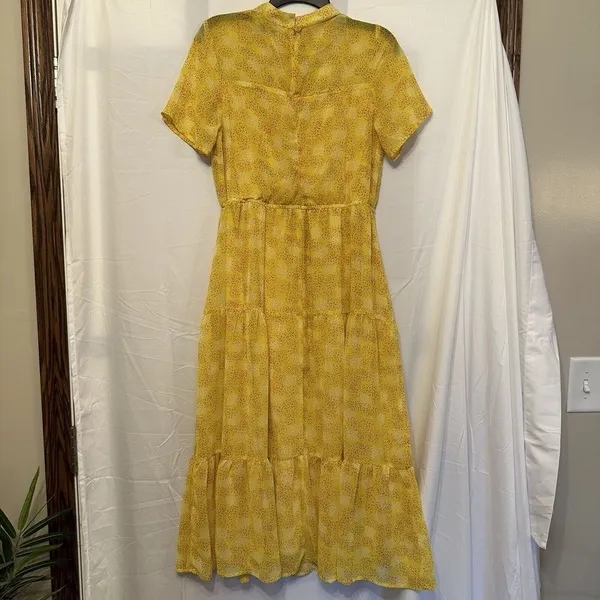 Lulu's Women's Size Medium Dressed Up Yellow‎ Patterned Tiered Midi Dress - Image 4