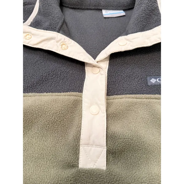 Columbia Colorblock Fleece Pullover Olive Charcoal Snap Neck Outdoor Womens M - Image 7