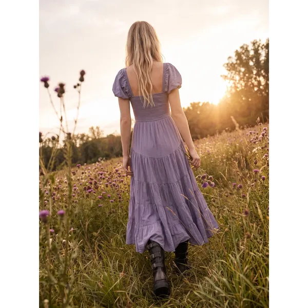 Free People Dainty Ethereal Sundrenched Short Sleeve Maxi Size Medium Plum Dust - Image 6
