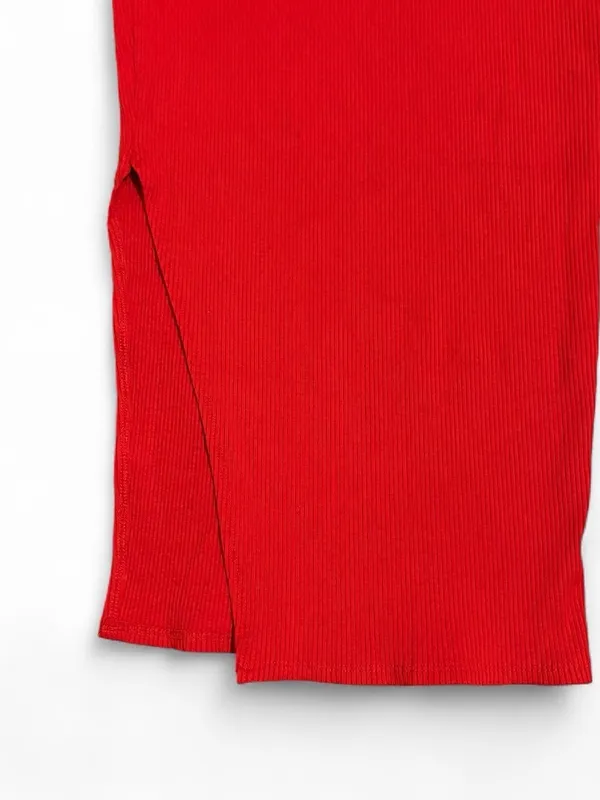 Lulus Red Ribbed Midi Tube Top Skirt Set - Image 3