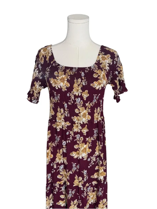 Natural Life - Burgundy Floral Maxi DressBoho Smocked Rayon Midi Maxi Sz XS/S - Image 3