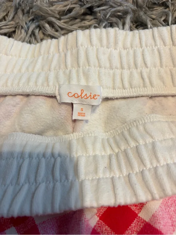 Colsie White Joggers with Pink Plaid Accents - Image 2