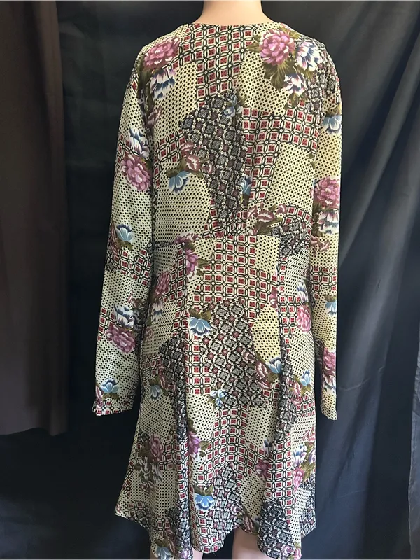 Necessary Objects Vintage Olive Patchwork Floral Midi Dress SM NWT - Image 2