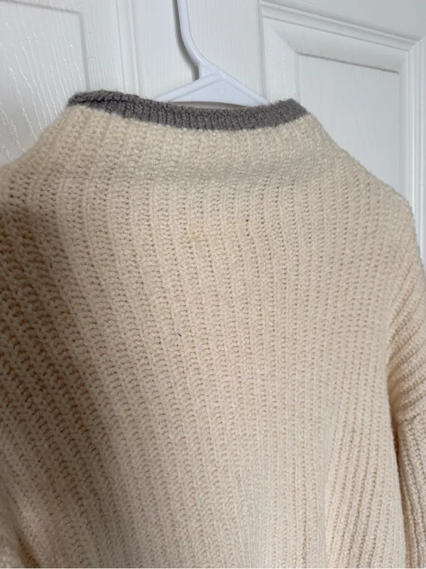 Maeve Anthropologie Contrast Trim Mock Neck Ribbed Sweater M Ivory - Image 5