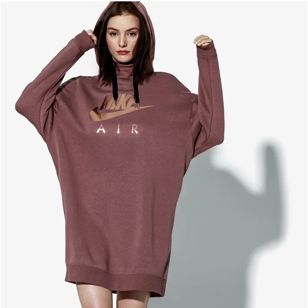 Nike Air Oversized Hoodie Sweatshirt Dress Mauve Rose Gold S - Image 3
