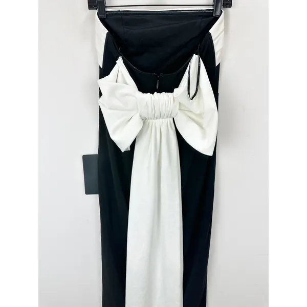 Lulus Fabulous Phenomenon Black and White Strapless Bow Midi Dress Small NWT - Image 13