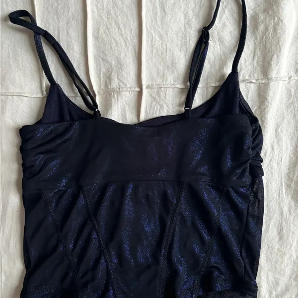 Urban Outfitters Black and Blue Shimmer Cropped Corset style cami - Image 3