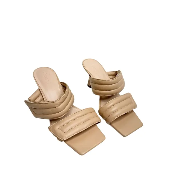 Abound Carly Tan Beige Quilted Padded Square Toe Flared Heel Sandals‎ Mules 6M - Image 5