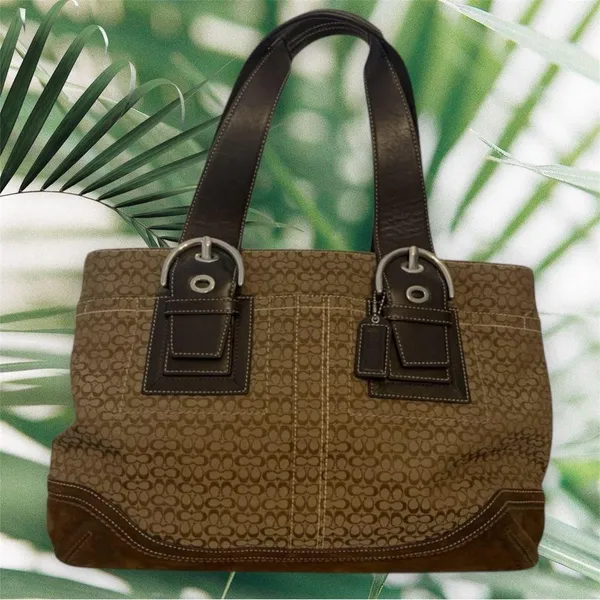 Coach Soho Tote/Shoulder Bag Jacquard Signature Brown Suede - Vintage - Image 2