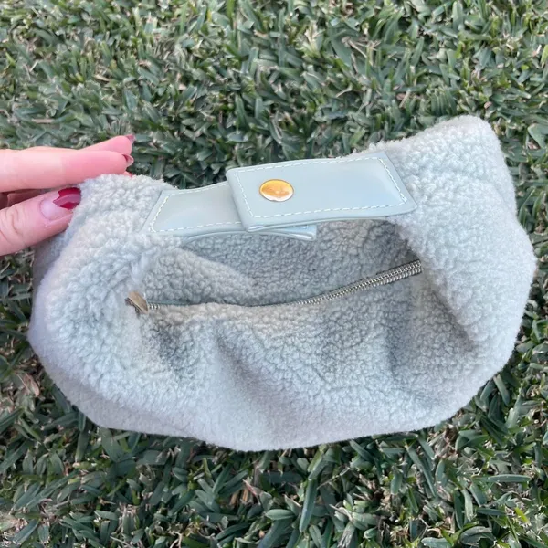 Free People NEW Matcha Green fuzzy Teddy cosmetic makeup bag - Image 3