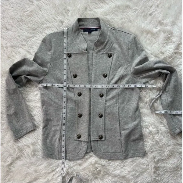 Tommy Hilfiger Gray Military Jacket Button Front Pockets Short Coat Size L/G - Image 12