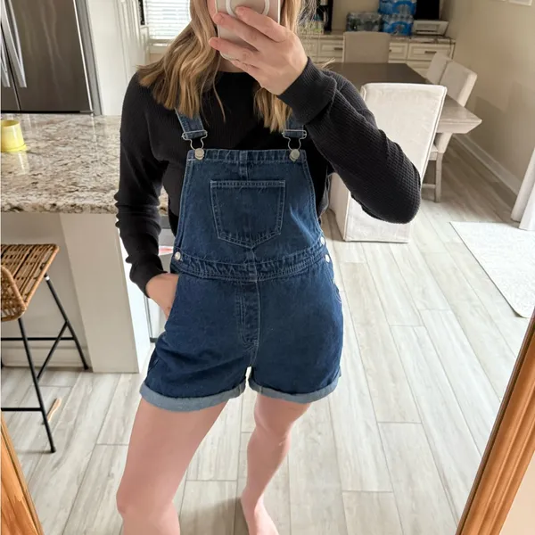 SHEIN Denim Short Overalls Women’s US L - Image 3