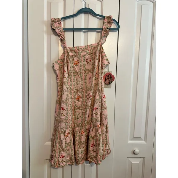Agua Bendita X Target Womens XXL Light Pink Floral Tiered Mini Dress With Pocket - Image 3