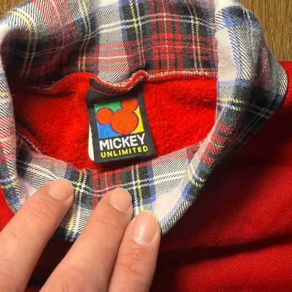 VTG 90s USA Made Mickey Unlimited Red Plaid Collar Sweatshirt Womens M‎ Disney - Image 7