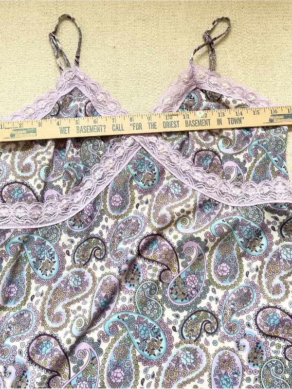 Vintage Xhilaration Y2K Babydoll Lace Trim Paisley Tank Top Cami XL Boho Fairy - Image 4