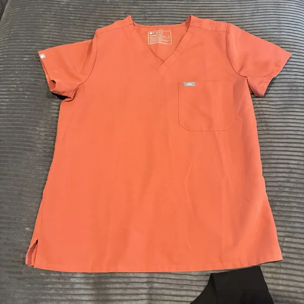 FIGS Set Catarina One Pocket Scrub Tops Medium Orange And Black EUC - Image 9