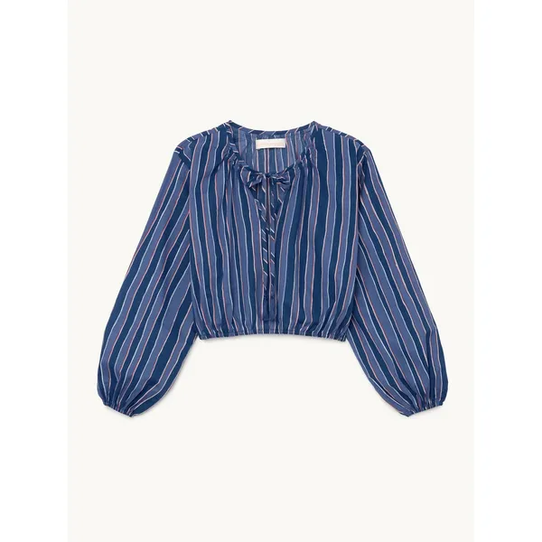 NATALIE MARTIN Amelia Top Batik Stripe Navy Cotton Tassel Tie Blouse Top Small - Image 11
