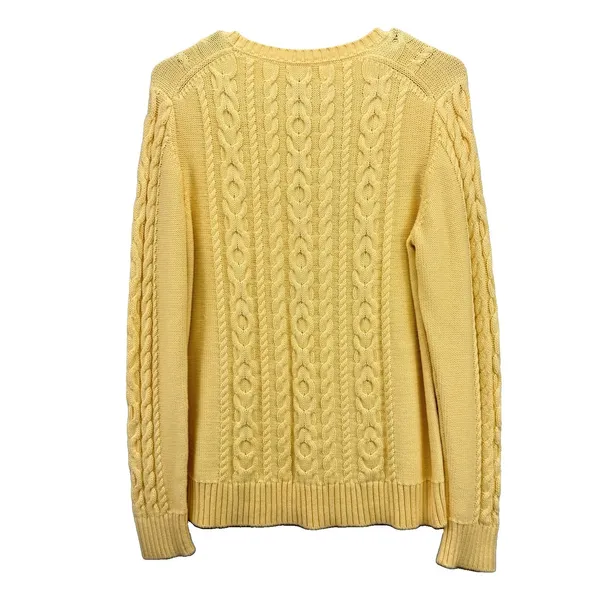 LL Bean Yellow Double L Mixed Cable Cotton Crew Neck Pullover Sweater Size LARGE - Image 6