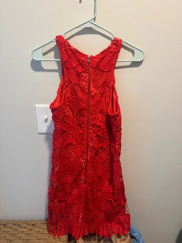 Lovers + Friends Red Lace Crochet Mini Dress - Image 3