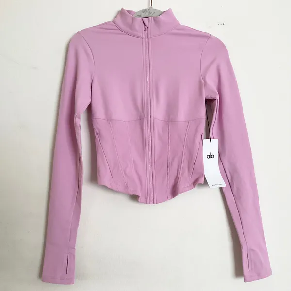 ALO Yoga Airbrush Corset Full Zip Jacket Candy Heart Pink XS - Image 2