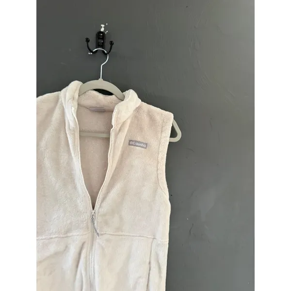 Columbia Womens Cream Fleece Vest Full Zip Plush Mock Neck Small Solid Pockets - Image 2