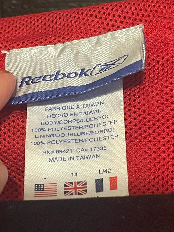 Vintage Reebok Windbreaker unisex LG 1990s Hooded Retro Red Semi Zip Nylon - Image 4