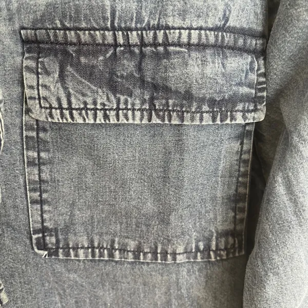 Earl Jean Womens 2X Blue Denim Chambray‎ Lace Up Pullover Shirt Long Sleeve NWT - Image 2