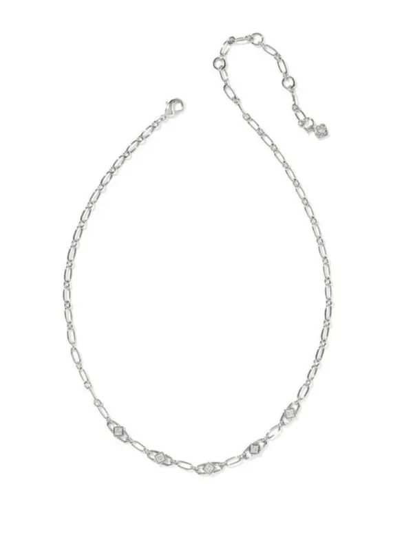 Kendra Scott Belle Cubic Zirconia Link Necklace Squares - Silver New - Image 2